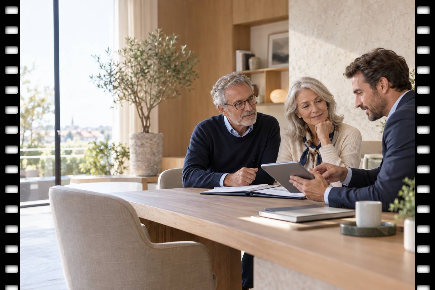 Couple préparant la transmission d’une assurance-vie avec un conseiller