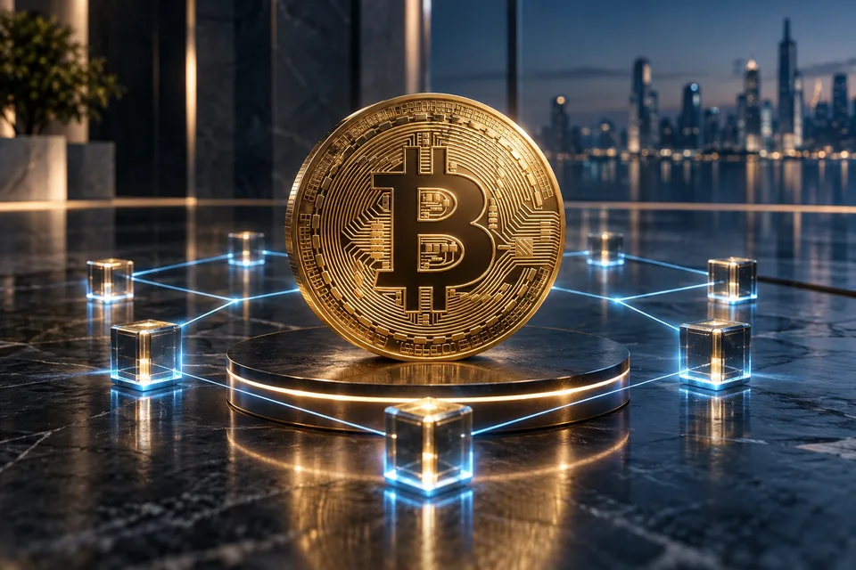 Actif numérique et réseau blockchain illustrant la thématique Bitcoin