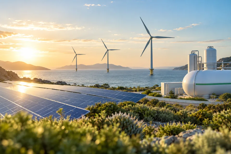 Panneaux solaires et éoliennes illustrant la transition énergétique